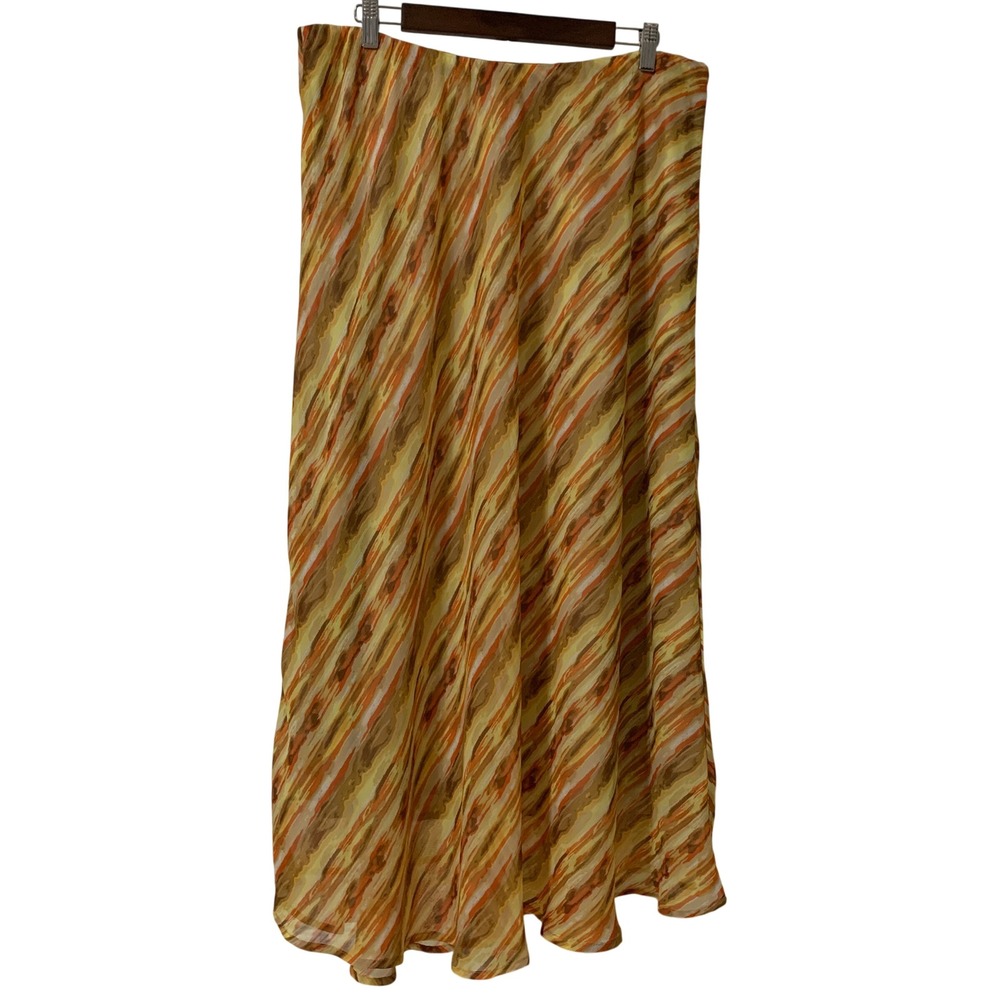 Cato Maxi Skirt Women's Plus 18/20W Orange Brown Abstract Stripe Flowy Pull On